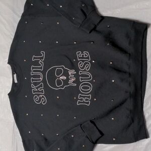 Skull House Designs Black Studded Goth Emo Skull Print Crewneck Sweatshirt L/XL